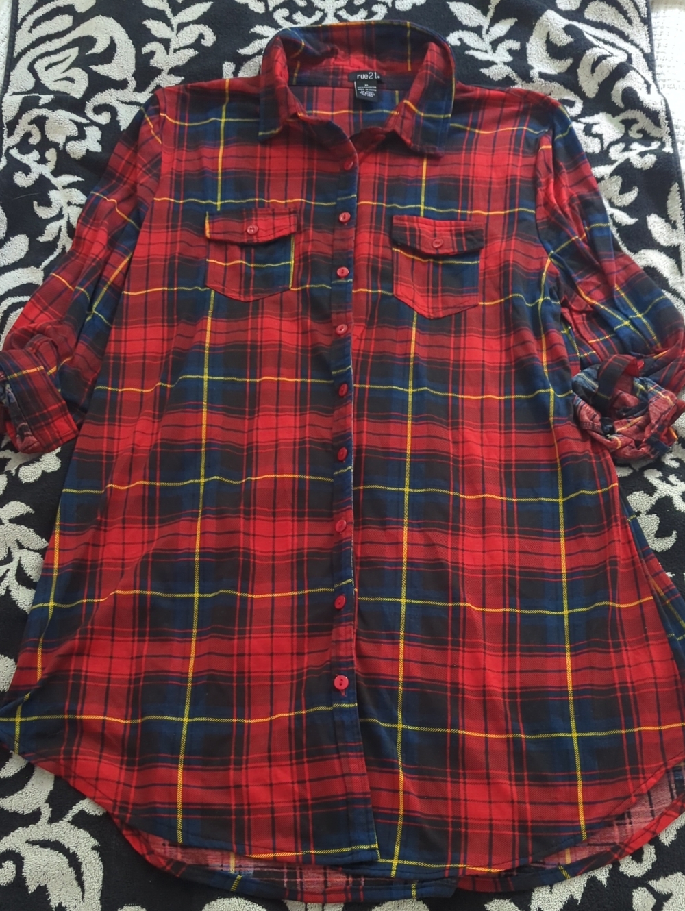 Rue21 Red and Navy Plaid Button-Front Dress